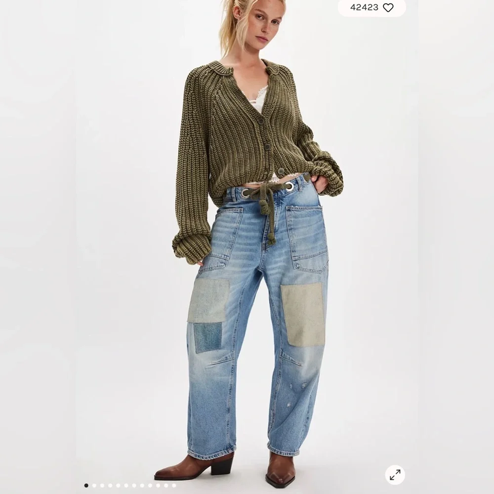 We The Free Moxie Pull-On Barrel Jeans, Patchwork, Sz 26 NWOT - Picture 4 of 8